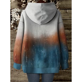 Plus Size, Women's Plus Floral Gradient Print Comfortable Versatile Hoodie, No Accessories Included