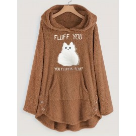 Plus Size, Plus Size Women's Autumn Winter -Lined Thickened Hooded Hand- Sweatshirt