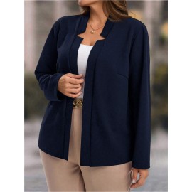 Plus Size, Women's Plus Size Elegant Suit Jacket - Solid Color Professional Blazer, All-Season Casual & Office Wear, Regular Fit for Weddings, Business Meetings, Everyday (Hand Wash/Dry Clean Care) - Versatile Year-Round Outerwear