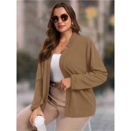 Plus Size, Women's Plus Size Elegant Suit Jacket - Solid Color Professional Blazer, All-Season Casual & Office Wear, Regular Fit for Weddings, Business Meetings, Everyday (Hand Wash/Dry Clean Care) - Versatile Year-Round Outerwear