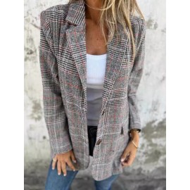 Plus Size - Women'S Retro Houndstooth Lapel Blazer Coat - Classic Notched Lapel Structured Tailored Winter Coat, Elegant Casual to Formal Outerwear for Fall/Winter, Timeless Houndstooth Pattern in / - Versatile Everyday & Special Occasion Jacket