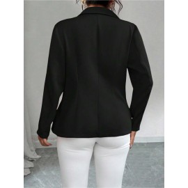 Plus Size - Plus-size Women'S Solid Color Double-Breasted Fitted Waist Long-Sleeved Suit Jacket | Elegant Style with Lapel Collar and Button Details, Perfect for All Seasons