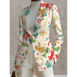 Plus Size - Women'S Plus Size Elegant Minimalist Solid Green Suit Jacket - Structured Lapel Collar, Single-Button Closure, Tailored Fit for Fall/Winter, Versatile for Casual & Formal Occasions, Durable & Comfortable Professional & Everyday Outerwear