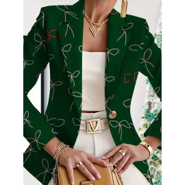 Plus Size - Women'S Plus Size Elegant Minimalist Solid Green Suit Jacket - Structured Lapel Collar, Single-Button Closure, Tailored Fit for Fall/Winter, Versatile for Casual & Formal Occasions, Durable & Comfortable Professional & Everyday Outerwear