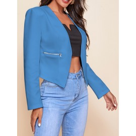 Plus Size - Women'S Plus Size Blazer Jacket - Chic Office to Party Outerwear with Zipper Pocket, Structured Fit Winter Coat for Women, Fall/Winter Fashion Jacket in Neutral Colors (Black/Beige/Brown/Gray/Blue/More) - Everyday & Formal Events, Casual Layering Piece, Sleek Fabric Design, Fall Outerwear, Stylish Coat, Durable Material, Professional Women