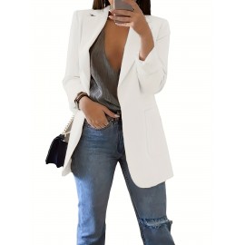 Plus Size Solid Elegant Lapel Long Sleeve Open Front Blazer for Office & Work, Women's Clothing