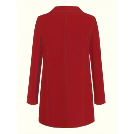 Plus Size Solid Elegant Lapel Long Sleeve Open Front Blazer for Office & Work, Women's Clothing