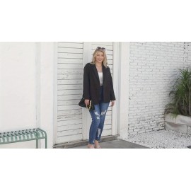 Plus Size Solid Elegant Lapel Long Sleeve Open Front Blazer for Office & Work, Women's Clothing
