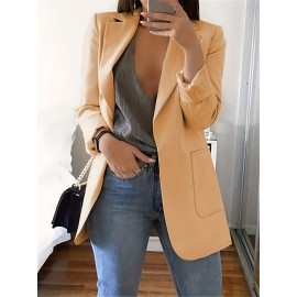 Plus Size Solid Elegant Lapel Long Sleeve Open Front Blazer for Office & Work, Women's Clothing