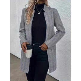 Elegant Plus Size Houndstooth Blazer for Women - Polyester Knit Fabric with Lapel Collar, Raglan Long Sleeve, Regular Fit Fall/Winter Jacket