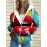 Women'S Plus Size 3D Lips Print Full-Zip Hooded Jacket - Red Lips & Multicolor Abstract Face Design, Warm Winter Coat for Art Parties, Daily Wear, Birthday Outfits - Statement-Making Lip for art Gift for Women (Friends & Family) - Casual to Formal O