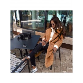 Women's Winter Warm Coat with Reversible Fleece Collar & Button Front Placket - Machine Washable Solid Color Cold-Weather Jacket for Fall and Winter Outerwear