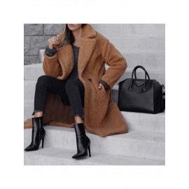 Women's Winter Warm Coat with Reversible Fleece Collar & Button Front Placket - Machine Washable Solid Color Cold-Weather Jacket for Fall and Winter Outerwear