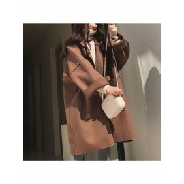 Women's New Korean Winter Coat - Collar Loose-Fit Mid-Length Jacket, Solid Color Warm Outerwear for Fall & Winter, Machine Washable Casual Blazer for or Weekend Outfits