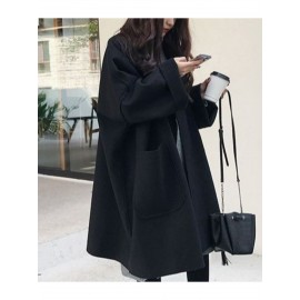 Women's New Korean Winter Coat - Collar Loose-Fit Mid-Length Jacket, Solid Color Warm Outerwear for Fall & Winter, Machine Washable Casual Blazer for or Weekend Outfits