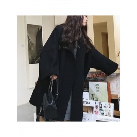 Women's New Korean Winter Coat - Collar Loose-Fit Mid-Length Jacket, Solid Color Warm Outerwear for Fall & Winter, Machine Washable Casual Blazer for or Weekend Outfits