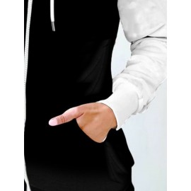 Women's Full-Zip Turtleneck Jacket - Winter Warm Coat with Pockets, Black & Brown Two-Tone Collar, Full-Zip Front Closure & Drawstring Hood-like Neckline, Casual Outerwear (Machine Washable) for Fall/Winter (No-Stretch Fabric), Womens Winter Jacket, Jacket For Women, Jackets For Women, Women Winter Jacket, Womens Jackets
