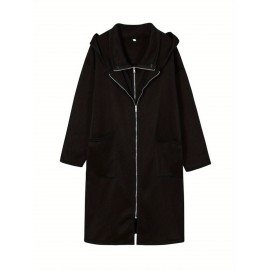 Plus Size Women'S Hooded Zip-Up Jacket - Long Sleeve Two-Piece look with Front Pockets, Olive Green, Non-Stretch Fabric for Fall/Winter, Layering Essential Outerwear for Everyday & Formal Outfits, Winter Hooded Jacket, Casual Winter Wear, Durable Winter Wear, Fall Fashion, Stylish Hoodie, Quality Stitching, Outerwear Piece, Fashion Lovers