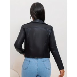 [Plus Size Bomber Jacket] Black Plus Size Women's Casual Jacket | Long Sleeve, Non-Stretch Fabric, Texture, Spring/Fall Outerwear, Zipper Bomber with Flap Pockets