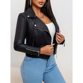 [Plus Size Bomber Jacket] Black Plus Size Women's Casual Jacket | Long Sleeve, Non-Stretch Fabric, Texture, Spring/Fall Outerwear, Zipper Bomber with Flap Pockets