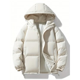 Women's Hooded Outdoor Jacket, Solid Color Plus Size Winter Coat, Fashionable Elegant Loose Fit Long Sleeve Warm Puffer For Fall/Winter