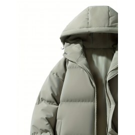 Women's Hooded Outdoor Jacket, Solid Color Plus Size Winter Coat, Fashionable Elegant Loose Fit Long Sleeve Warm Puffer For Fall/Winter