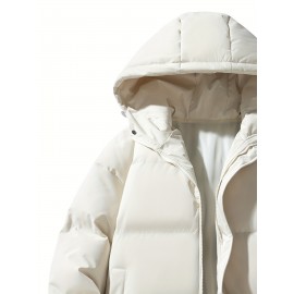 Women's Hooded Outdoor Jacket, Solid Color Plus Size Winter Coat, Fashionable Elegant Loose Fit Long Sleeve Warm Puffer For Fall/Winter