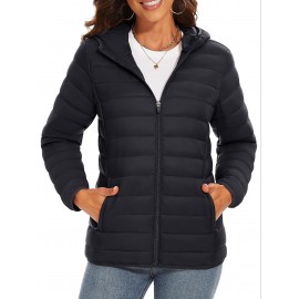 Plus Size Women's Puffer Jacket - Ultra-Lightweight, Warm, and Comfortable Hooded Coat with Full Zip and Waterproof Windproof Design for Hiking, Camping, Mountaineering, and Winter Outdoor Activities - Fashionable Padded Jacket for Curvy Figures