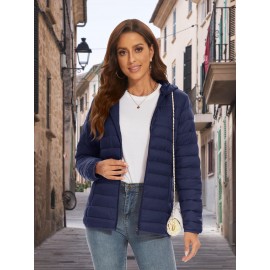 Plus Size Women's Puffer Jacket - Ultra-Lightweight, Warm, and Comfortable Hooded Coat with Full Zip and Waterproof Windproof Design for Hiking, Camping, Mountaineering, and Winter Outdoor Activities - Fashionable Padded Jacket for Curvy Figures
