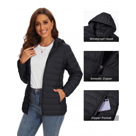 Plus Size Women's Puffer Jacket - Ultra-Lightweight, Warm, and Comfortable Hooded Coat with Full Zip and Waterproof Windproof Design for Hiking, Camping, Mountaineering, and Winter Outdoor Activities - Fashionable Padded Jacket for Curvy Figures