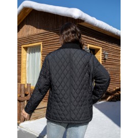 Women's Plus Size Casual Jacket - Warm, Solid Color with Pockets, Non-Stretch Polyester for Fall/Winter