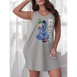 Plus Size Eeyore Sleeveless Tank Dress for Women - Cute Orange Beach & Vacation Cover-Up with 