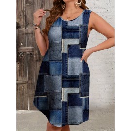 Women'S Casual Color Contrast Design Strapless round Neck Sleeveless Dress, Spring and Summer Women'S Clothing
