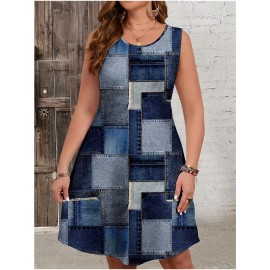 Women'S Casual Color Contrast Design Strapless round Neck Sleeveless Dress, Spring and Summer Women'S Clothing