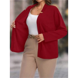 Plus Size, Women's Plus Size Elegant Suit Jacket - Solid Color Professional Blazer, All-Season Casual & Office Wear, Regular Fit for Weddings, Business Meetings, Everyday (Hand Wash/Dry Clean Care) - Versatile Year-Round Outerwear