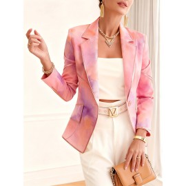Plus Size, Plus Size Winter Winter Dyed Suit Jacket - Elegant Lapel Collar Button-Front Blazer, Machine Washable Solid Color Professional Attire for Office, Commuting & Semi-Formal Events (Warm Fall/Winter Jacket)