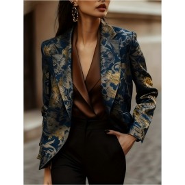Plus Size, Plus Size Elegant Winter Suit Jacket - /Notch Collar Button-Front Blazer, Machine Washable Solid Color Professional Attire for Office, Commuting & Cold Weather (Regular Fit)