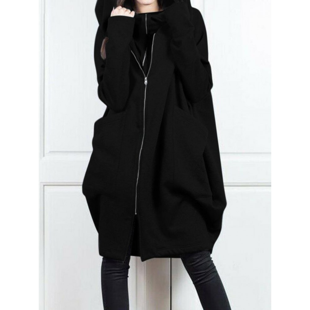 Plus Size Women'S Hooded Zip-Up Jacket - Long Sleeve Two-Piece look with Front Pockets, Olive Green, Non-Stretch Fabric for Fall/Winter, Layering Essential Outerwear for Everyday & Formal Outfits, Winter Hooded Jacket, Casual Winter Wear, Durable Winter Wear, Fall Fashion, Stylish Hoodie, Quality Stitching, Outerwear Piece, Fashion Lovers