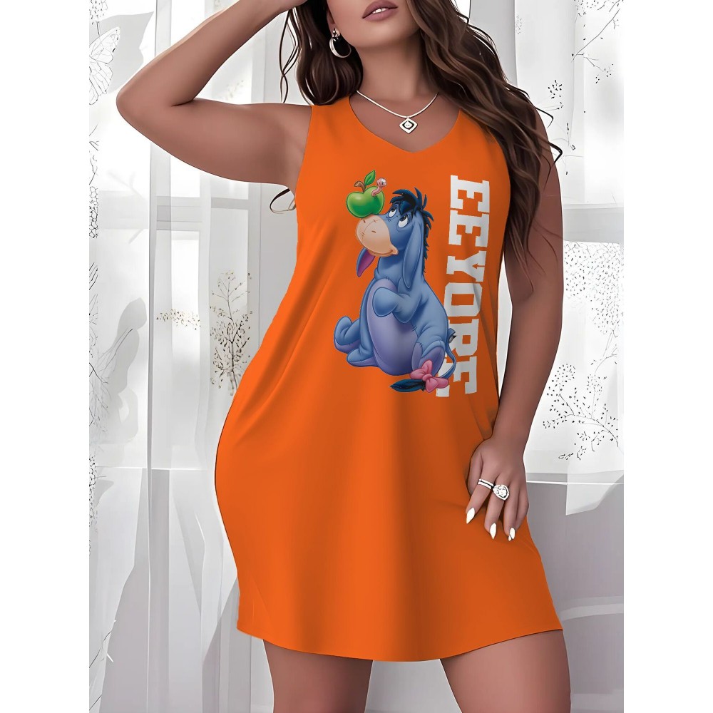 Plus Size Eeyore Sleeveless Tank Dress for Women - Cute Orange Beach & Vacation Cover-Up with 