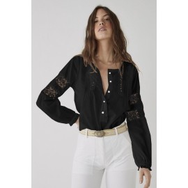 Black Lace Crochet Button-up Long Sleeve Shirt